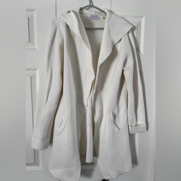 Point Zero Sweaters - Point Zero white/cream hooded open-front cardigan size L.